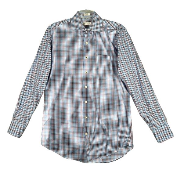 Peter Millar Shirt Men Medium Blue Purple Plaid Button Down Preppy Career Casual - Picture 1 of 9